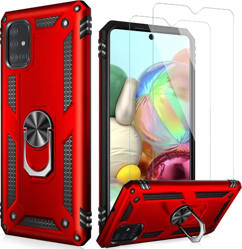 LUMARKE Funda para Galaxy A51 4G con protector de pantalla, supera los 16 pies, probada en caídas, de grado militar, con soporte de anillo Rojo