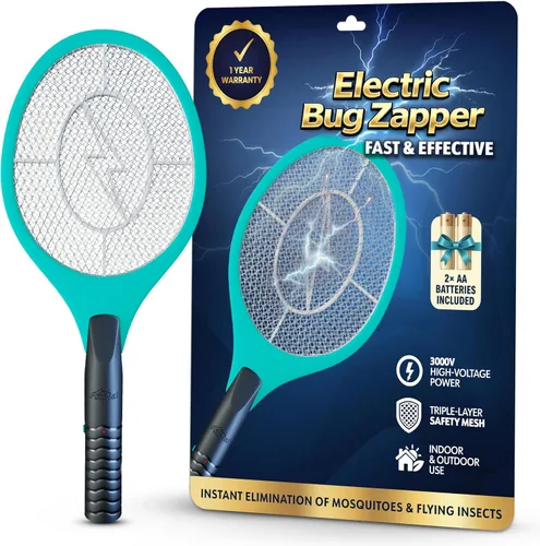 Miniatura 10 de Matamoscas Eléctrico de 45,7 cm Raqueta Mata Moscas y Mosquitos - Matamoscas para Interiores y Exteriores para Moscas, Operado por Batería, Raqueta