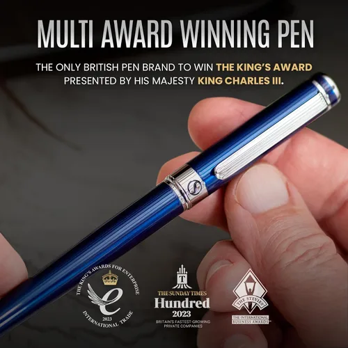 Miniatura 8 de Scriveiner – Bolígrafo roller azul medianoche, con lacado azul y acabado cromado, repuesto de tinta Schmidt, para hombres y mujeres, para 13. Azul
