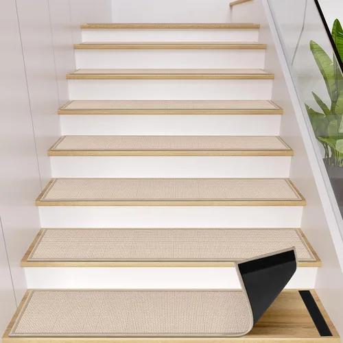 Miniatura 17 de GOYLSER Alfombras de Escalera de Yute Antideslizantes con Respaldo de Goma, 15 Piezas Tapetes Negros para Escaleras de Interiores, Almohadillas