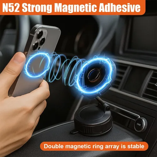 Miniatura 5 de Soporte magnético para teléfono para automóvil, soporte plegable para teléfono con imán fuerte, soporte ajustable de 360° con ventosa de vacío