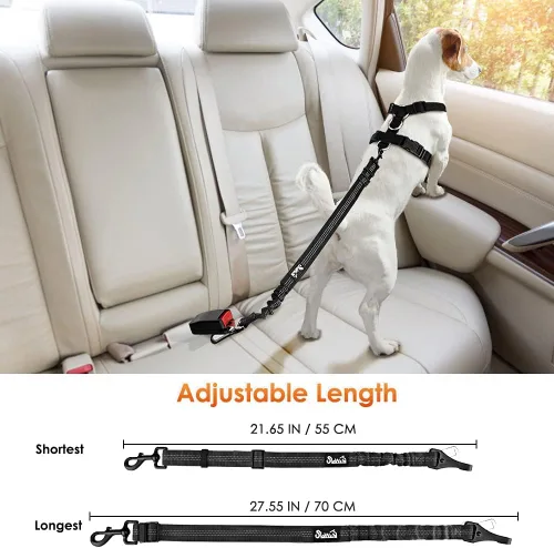 Miniatura 5 de SlowTon Cinturón de seguridad para perro, correa de cinturón de seguridad ajustable para perro, 2 en 1, cinturón de seguridad para perro con Negro