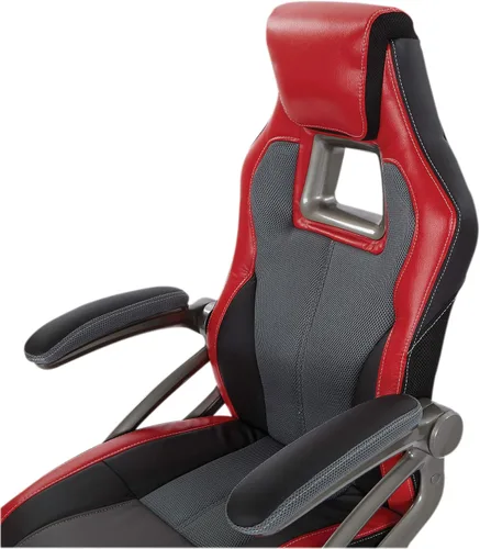 Miniatura 12 de OSP Home Furnishings Race Car - Silla ajustable para juegos, cuero consolidado gris carbón con detalles rojos