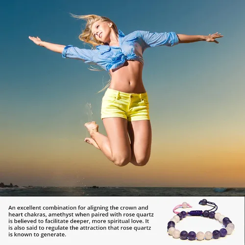 Miniatura 28 de Adjustable Crystal Bracelet – Gemstone Bead Bracelet with Adjustable Macrame String – Chic Gemstone Bracelet for Men and Women – 8mm Round Healing