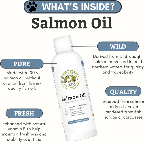 Miniatura 3 de Wholistic Pet Organics Aceite de salmón salvaje de Alaska para perros y gatos, aceite de pescado Omega 3 para perros y gatos, suplemento para piel