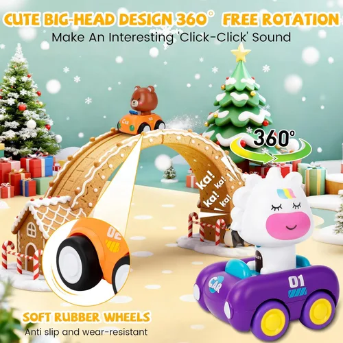 Miniatura 9 de Press and Go - Juguetes de coche para niños pequeños de 1 a 3 años, paquete de 4 autos de empuje para bebés, juego de vehículos de juego para bebés
