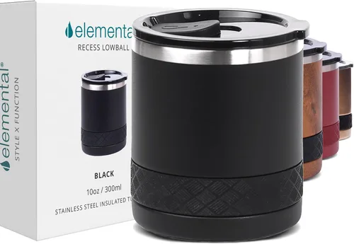 Elemental Recess Vaso bajo de 10 oz, taza de acero inoxidable de triple pared con tapa de Tritan no fracturable, vaso de whisky aislado, taza de