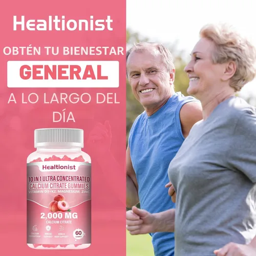 Miniatura 7 de 2 paquetes de 2000 mg de citrato de calcio con vitamina D3 K2 suplementos de gomitas para mujeres y hombres, magnesio, zinc, alta absorción, apoyo
