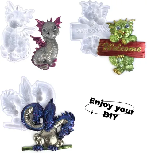 Miniatura 9 de Juego de moldes de silicona para decoración de pared de dragón 3D, letrero de bienvenida y moldes de resina de dragón bebé, decoración del hogar