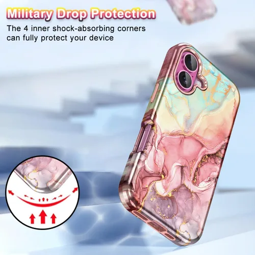 Miniatura 5 de Btscase Funda para iPhone 16 (2024), [probada en caídas de grado militar] Diseño de patrón de mármol delgado, resistente, a prueba de golpes
