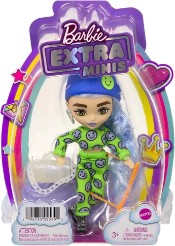 Miniatura 6 de Barbie Extra Minis Doll #3 (14 cm) con traje de moda de 2 piezas con emojis, con soporte para muñeca y accesorios que incluyen gafas de sol y bolso
