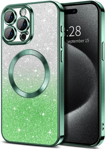 Miniatura 164 de Hython Funda para iPhone 13 Pro transparente con purpurina magnética [compatible con MagSafe] Protector completo de lente de cámara delgado