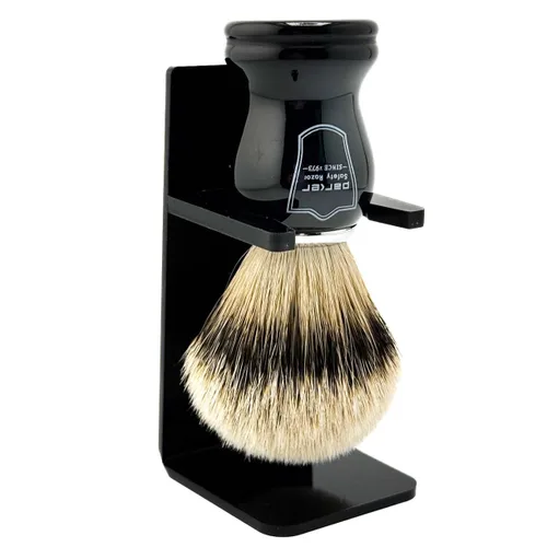 Miniatura 2 de Parker Safety Razor 's 100% Silvertip - Brocha de afeitar de cerdas de tejón – Soporte para cepillo incluido (mango negro)