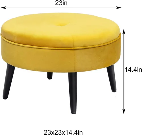 Miniatura 2 de Adeco Otomana redonda de terciopelo de 23 pulgadas con esponja gruesa y patas de madera antideslizantes, reposapiés de tela moderna, reposapiés