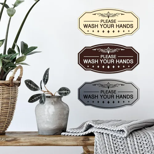 Miniatura 3 de Signs ByLITA Letrero de Victorian Please Wash Your Hands (plata cepillada) - Grande Brushed Silver
