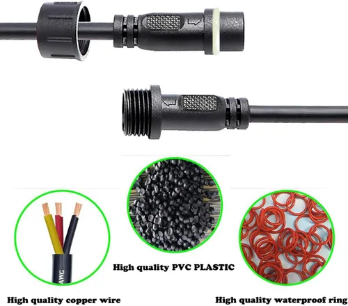 Miniatura 3 de Conectores Impermeables de 2 Cables, 12AWG Enchufe Conector LED Macho Hembra con Conectores Impermeables de 2 Pines, Cable de Extensión IP68 de 25CM
