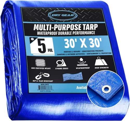 Miniatura 15 de Tarps - Lona azul impermeable de 20 x 30 pulgadas, lona de 5 milésimas de pulgada de grosor para exteriores, lona de protección multiusos