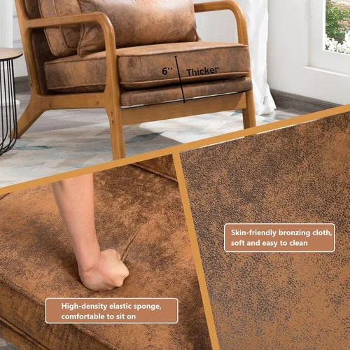 Miniatura 5 de Silla decorativa para sala de estar, sillón tapizado moderno de mediados de siglo con almohada, sillón de lectura, cómoda silla decorativa