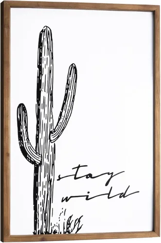 flangairy - Arte de pared de cactus de 23.6 x 15.7 pulgadas, decoración de pared de baño occidental de madera, arte bohemio del suroeste del