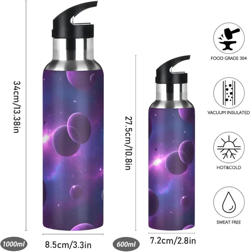 Miniatura 2 de Stainless Steel Vacuum Insulated Water Bottle 20 Oz, BPA-Free Sport Water Bottle for Gym Outdoor Travel School, Cosmic Scene Purple Planets
