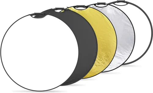 Neewer Reflector de luz portátil redondo 5 en 1 de 32 pulgadas/31.5 in, multidisco plegable con un solo agarre y bolsa para iluminación de