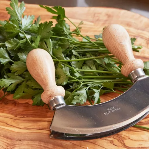 Miniatura 2 de Verve CULTURE Mezclilla italiana doble, pequeña, cuchillo basculante de doble hoja para picar, picar con pomos dobles