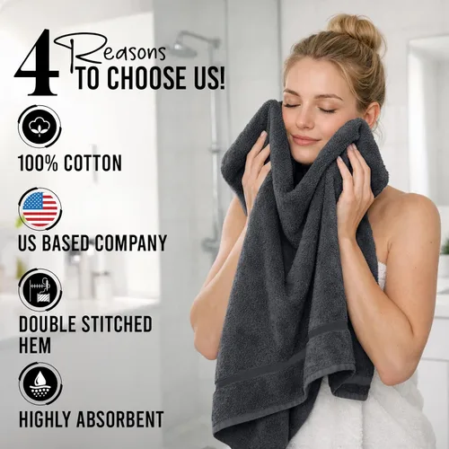 Miniatura 4 de DAN RIVER Paquete de 4 toallas de baño de algodón – 24 x 48 pulgadas, ligeras, superabsorbentes, de secado rápido, suaves y duraderas, toallas