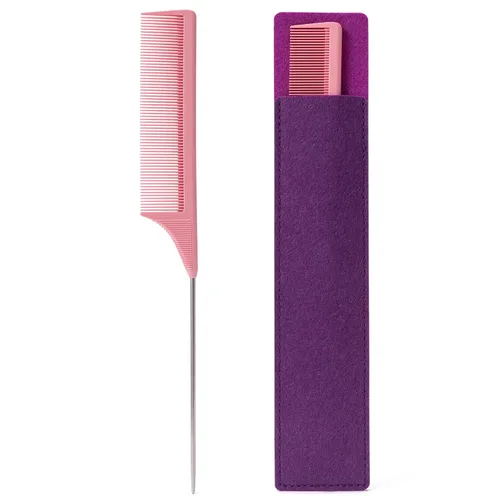 HYOUJIN Peine de carbono Rattail – Dientes anchos, burlas, separación de metal, perfecto para levantar y peinar, ligero, rosa