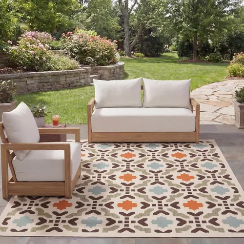 Miniatura 15 de SAFAVIEH Alfombra lavable al aire libre Veranda Collection – Alfombra de pasillo de 2 pies 3 x 8 pies, color crema y aguamarina, no desprende pelusa