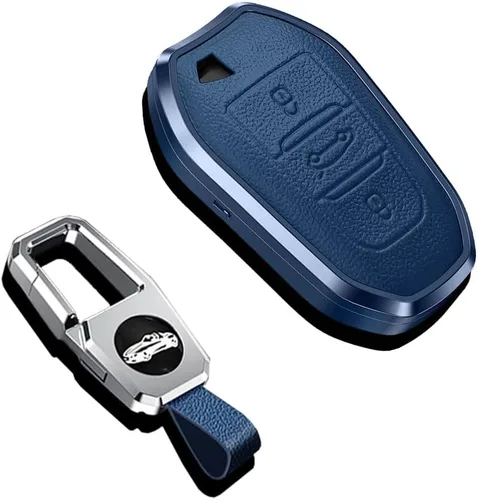 Miniatura 11 de SANRILY para la llave de Peugeot cubierta de metal cuero Smart Key Shell, Negro