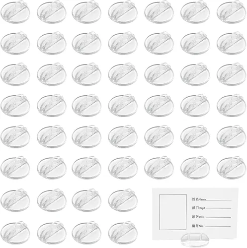 Paquete de 50 mini tarjeteros de plástico transparente, soportes redondos para números de mesa, etiquetas, menús y etiquetas de precios