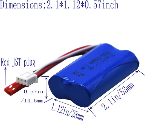 Miniatura 3 de Blomiky Batería recargable de iones de litio de 7.4V 2S 600mAh con enchufe JST y cable adecuado para algunos coches RC camiones vehículos