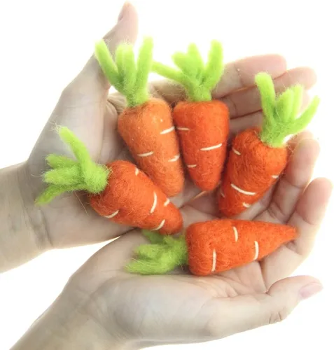 Miniatura 3 de Adorno de Pascua hecho a mano de lana de fieltro zanahorias conejito (3.5 in zanahoria)