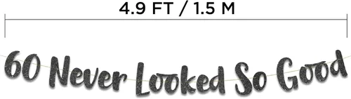 Miniatura 4 de Cartel negro con purpurina preencordada de 60 "Never Looked So Good", decoraciones para cumpleaños de 60 años y aniversario para hombres y mujeres