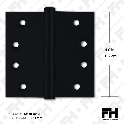 Miniatura 2 de Bisagra negra resistente para puerta, rodamiento de bolas negro mate, 4 x 4 pulgadas, resistente, juego de 2 bisagras de puerta de latón macizo