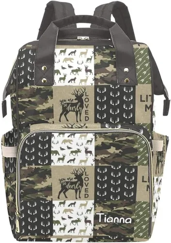 XOZOTY Antler Man Woodland - Bolsas de pañales de camuflaje con nombre impermeable para mamá, mochila de lactancia, bolsas de bebé, regalos para