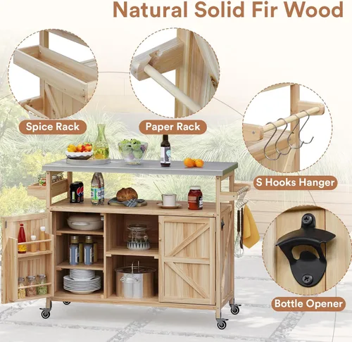 Miniatura 3 de Zevemomo - Carrito de parrilla al aire libre con almacenamiento, mesa de acero inoxidable para isla de cocina al aire libre, gabinete de buffet al