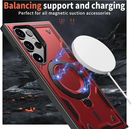 Miniatura 2 de Funda para Galaxy S26 Ultra, compatible con MagSafe, funda híbrida 2 en 1 protectora delgada y resistente con soporte magnético invisible para Rojo