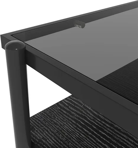 Miniatura 8 de Mesa de centro moderna rectangular con tapa de vidrio templado con estante de madera para el hogar, sala de estar, oficina, tienda o dormitorio