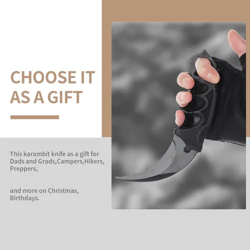 Miniatura 4 de Karambit - Cuchillo táctico de hoja fija, 2 piezas de acero inoxidable para exteriores, cuchillo de caza con funda y cable, adecuado
