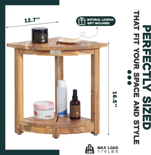 Miniatura 3 de VICTORY RELAX Estante esquinero de madera de acacia para ducha interior, banco de ducha impermeable y reposapiés para afeitarse las piernas, asiento