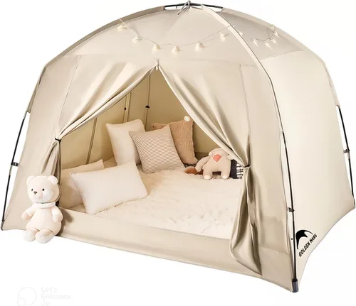 Tiendas de cama para niños y adultos, portátil, 100% transpirable y 85% opaca, tienda de juegos y sueños para niños pequeños, 3 puertas gran espacio