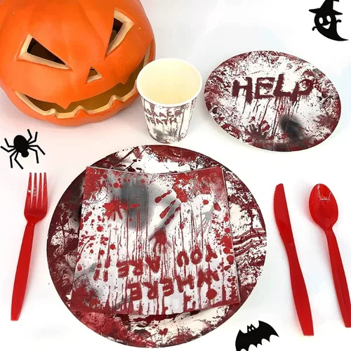 Miniatura 3 de Bloody Good Time - Juego de vajilla para fiesta de Halloween, calavera zombi, decoración de mesa de fiesta de Halloween, suministros de mesa, platos