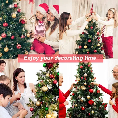 Miniatura 5 de Adornos para árbol de Navidad, paquete de 78 adornos para árbol de Navidad, bolas de Navidad rojas y verdes, doradas, inastillables, juego surtido