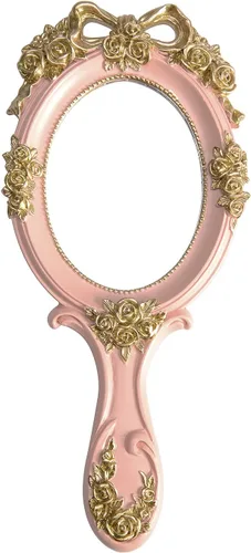 Miniatura 9 de Nerien Espejo de Mano de Tocador Espejo de Maquillaje de Viaje Princesa Espejo Cosmético de Metal Portátil Ovalado con Rosas en Relieve Espejos
