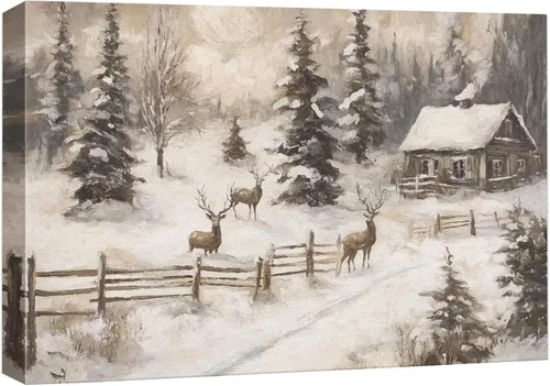 Miniatura 21 de wall26 Lienzo Impreso Arte de Pared Papá Noel Árbol de Navidad Chimenea Celebraciones y Fiestas Ilustración Decorativa Arte Moderno Escénico