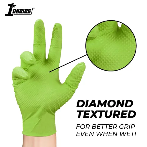Miniatura 6 de 1st Choice Guantes de mecánico de 6 mil, guantes de nitrilo desechables sin látex, caja mediana de 100 guantes desechables de nitrilo verde