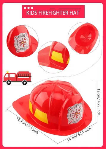 Miniatura 2 de Casco de bombero para niños, sombreros de plástico de bombero para niños y niñas, disfraz de fiesta de Halloween, 2 piezas Rojo