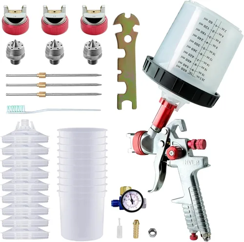 Miniatura 7 de Pulverizador de pintura con taza rápida de mezcla de pintura, kit de pistola de pintura en aerosol HVLP contiene boquillas de 1.4, 1.7 y 0.079 in