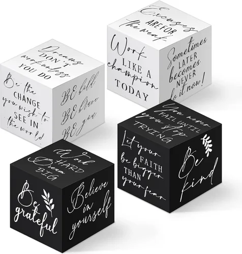 Pinkunn 4 piezas inspiradoras de decoración de escritorio, regalo para hombres y mujeres, mini letreros inspiradores de madera para decoración de